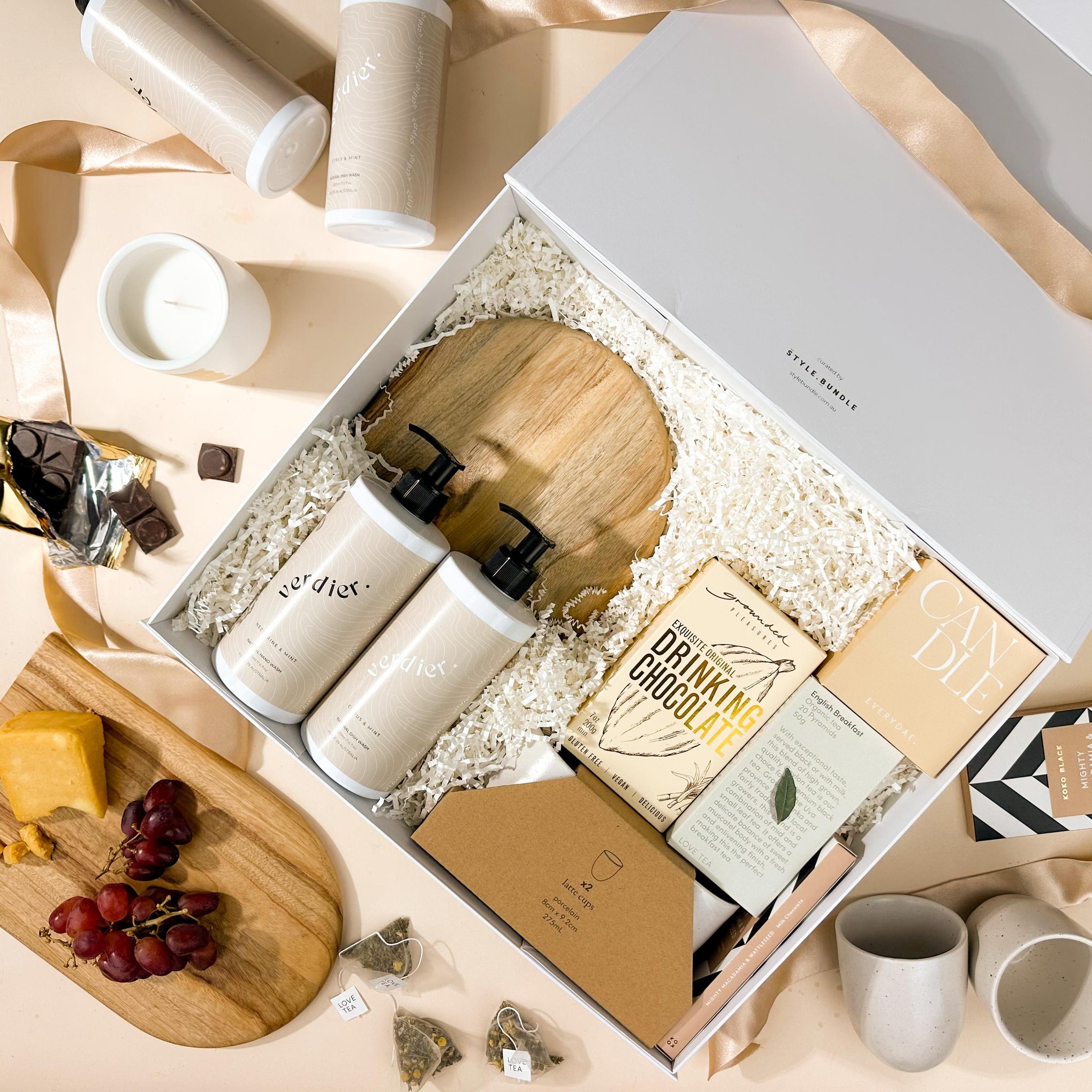 style-bundle-gift-boxes-for-new-homeowners-the-settle-in-with-arched-wood-board-and-grounded-pleasures-drinking-chocolate-with-robert-gordon-earth-latte-mugs