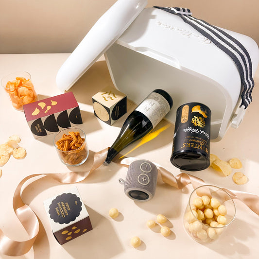 hamper-for-employees-with-esky-and-sparkling-wine-and-outdoor-speaker-wtih-snacks