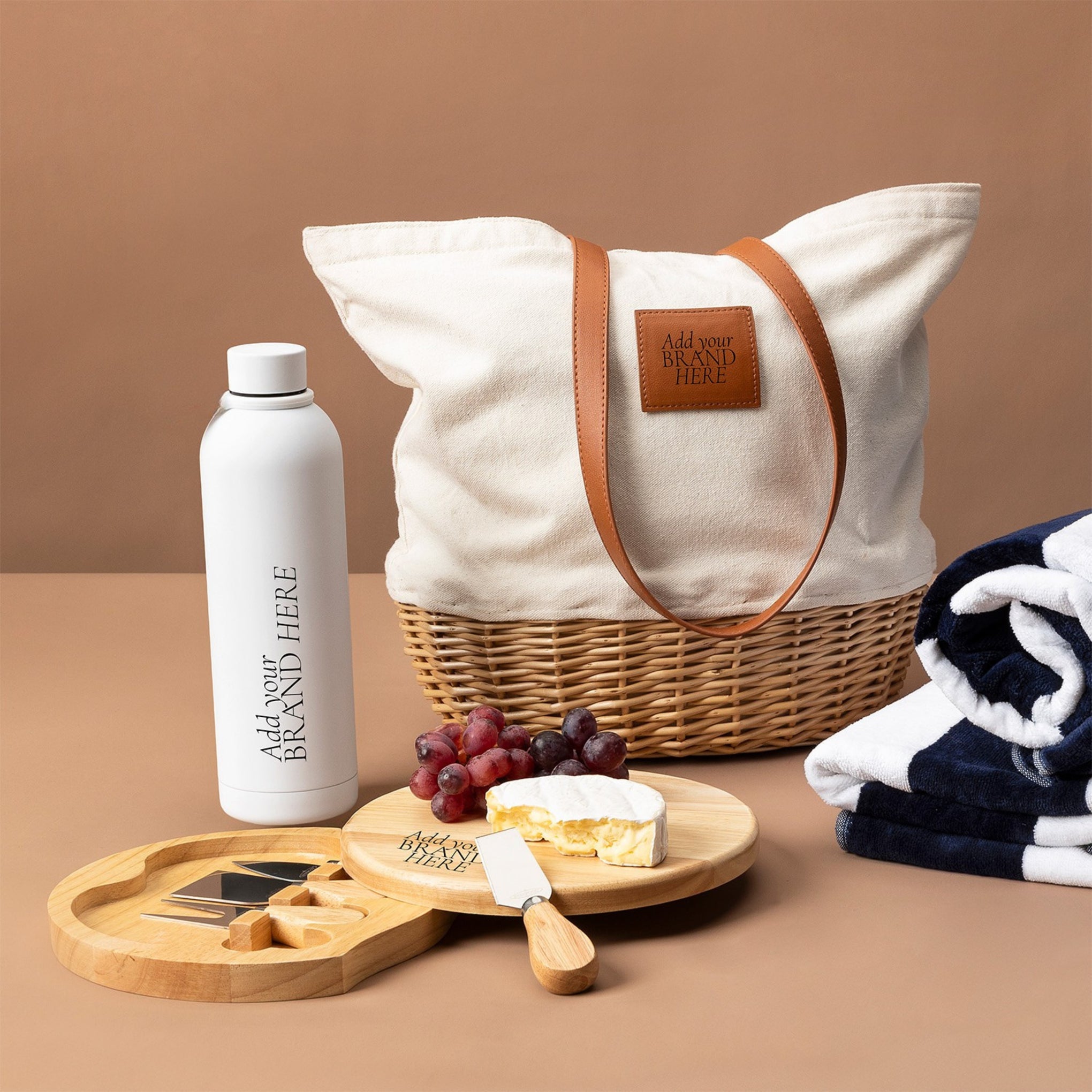 style-bundle-beach-hamper-the-beach-day-gift-basket-with-branding-tote-basket-bag-and-beach-towels-with-round-cheese-board-and-drink-bottle