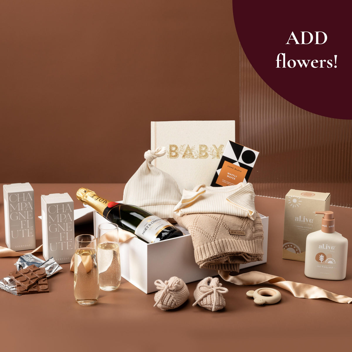 style-bundle-gifts-for-new-mums-with-moet-and-champagne-flutes-with-baby-milestone-book-and-alive-body-for-babies