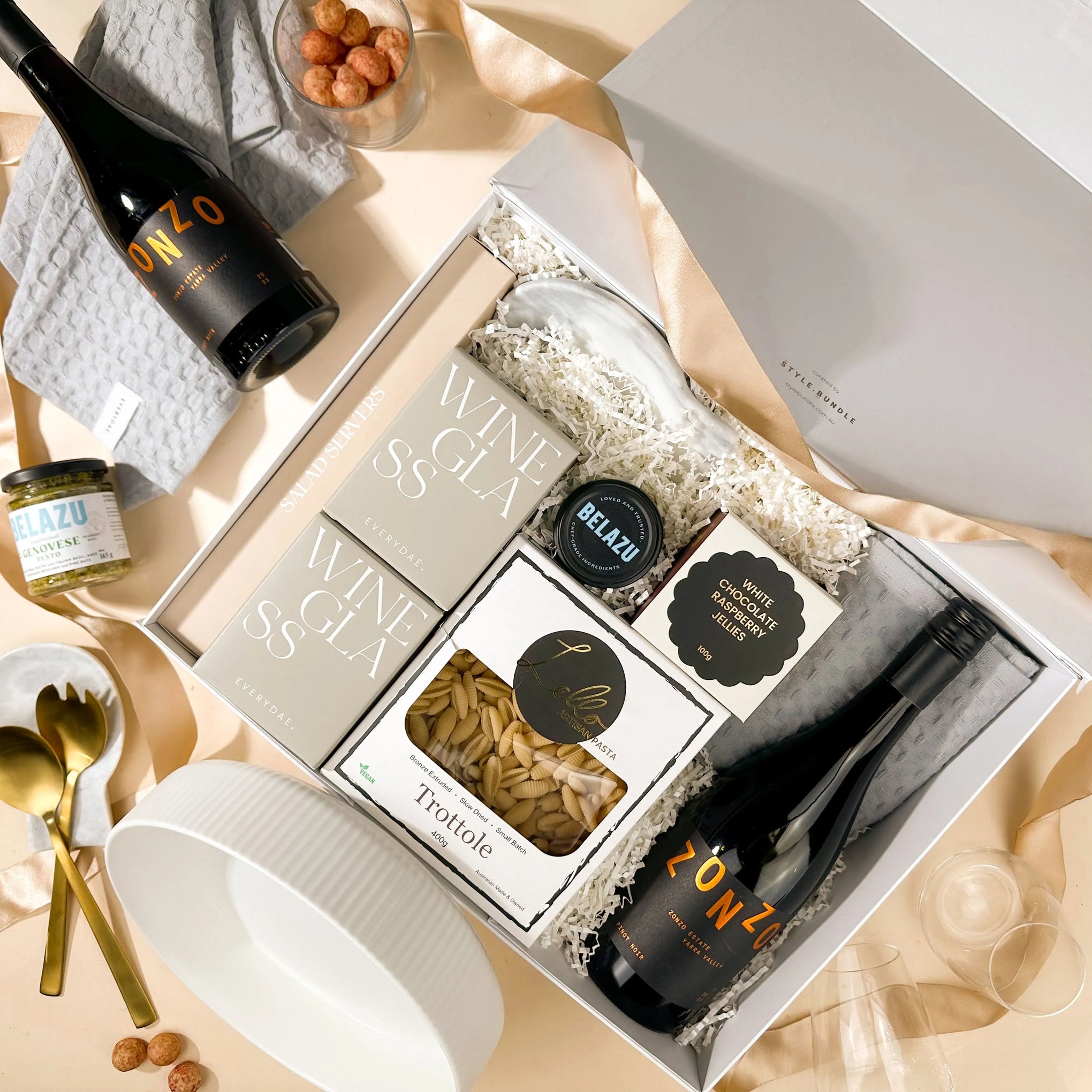 style-bundle-employee-appreciation-gift-pack-the-pasta-night-gift-pack-with-zonzo-wine-and-lello-pasta-with-belazu-pesto-and-stemless-wine-glasses