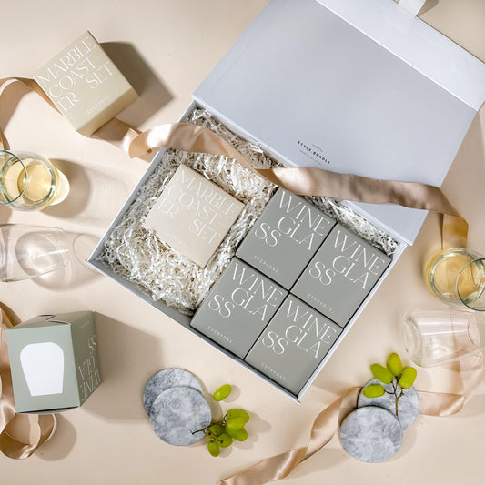 style-bundle-branded-hamper-wine-time-classics-with-four-stemless-wine-glasses-and-marble-coasters