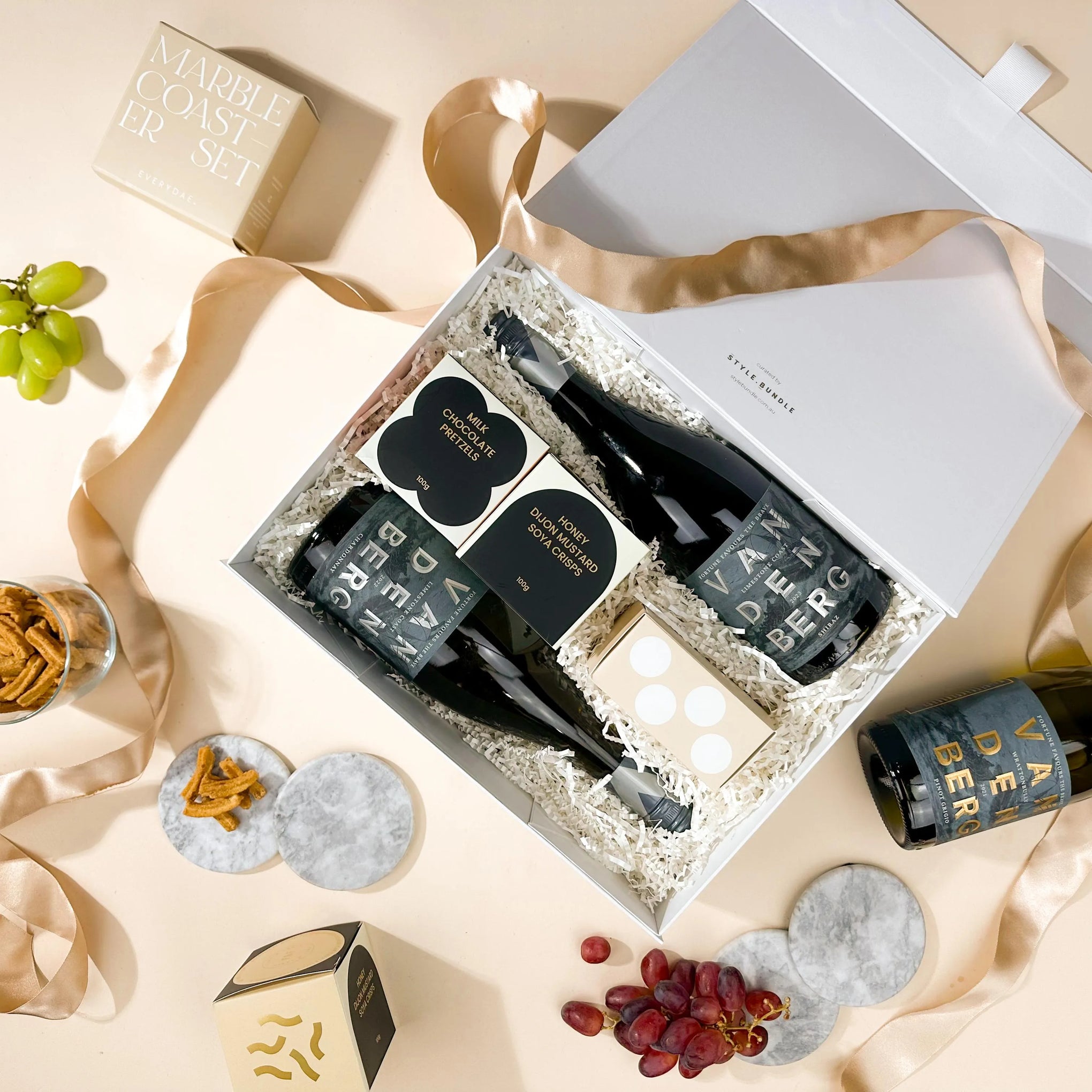 style-bundle-celebratory-client-gift-for-milestones-the-wine-and-graze-with-two-bottles-of-vandenberg-and-marble-coasters
