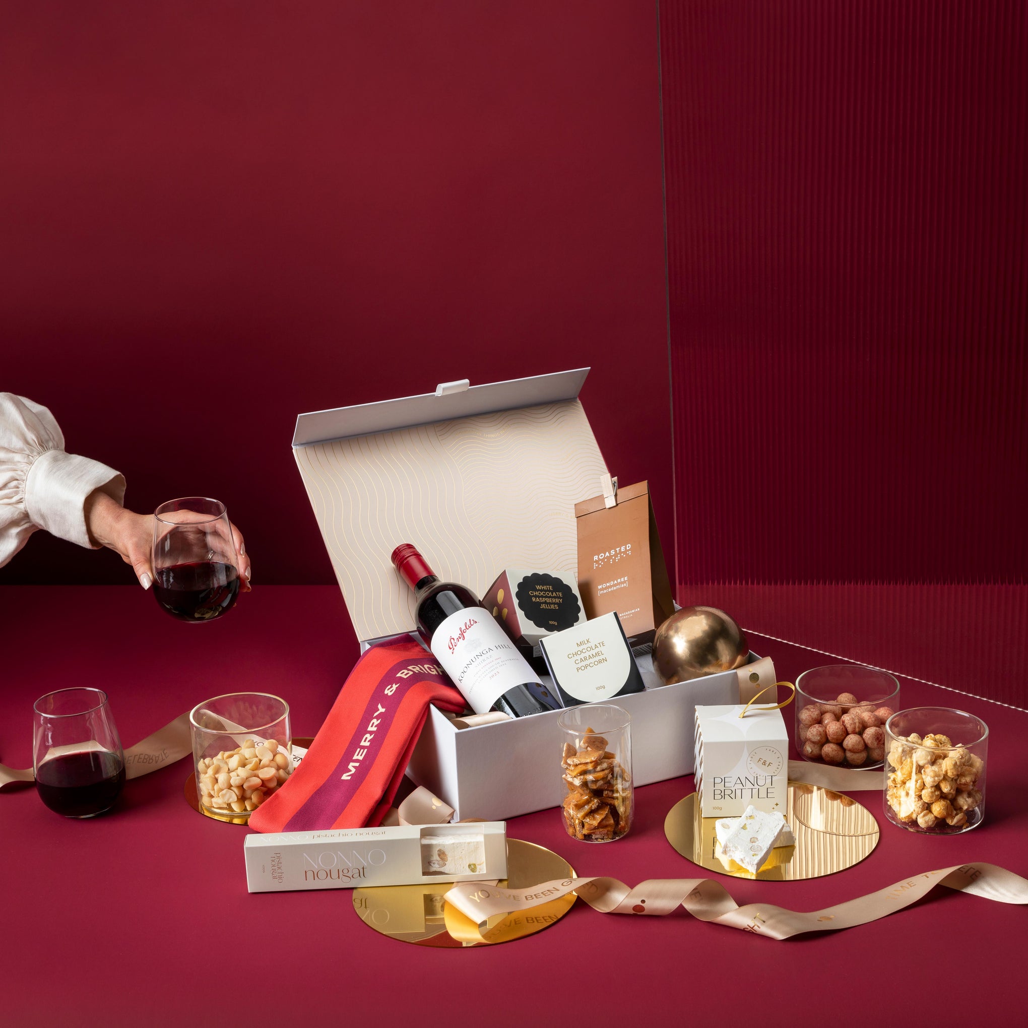 style-bundle-gifts-for-coworkers-christmas-the-xmas-red-for-2-with-penfolds-and-a-christmas-tea-towel-with-snacks